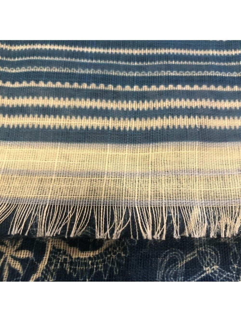 Italy Fulars large scarf wrap. Blue white frayed ends art to wear artsy - Picture 5 of 13